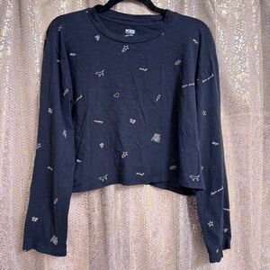 PINK Victorias Secret Black Long Sleeve GRL PWR Cropped T Shirt Large